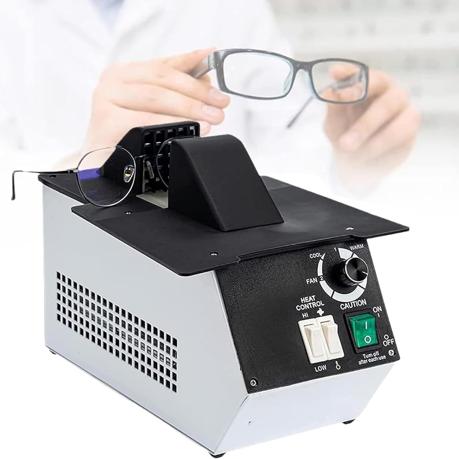 Riscaldatore per occhiali ottici, 1500 W, controllo della temperatura a 2 livelli, aria calda e fredda, per riparazione e regolazione della montatura degli occhiali