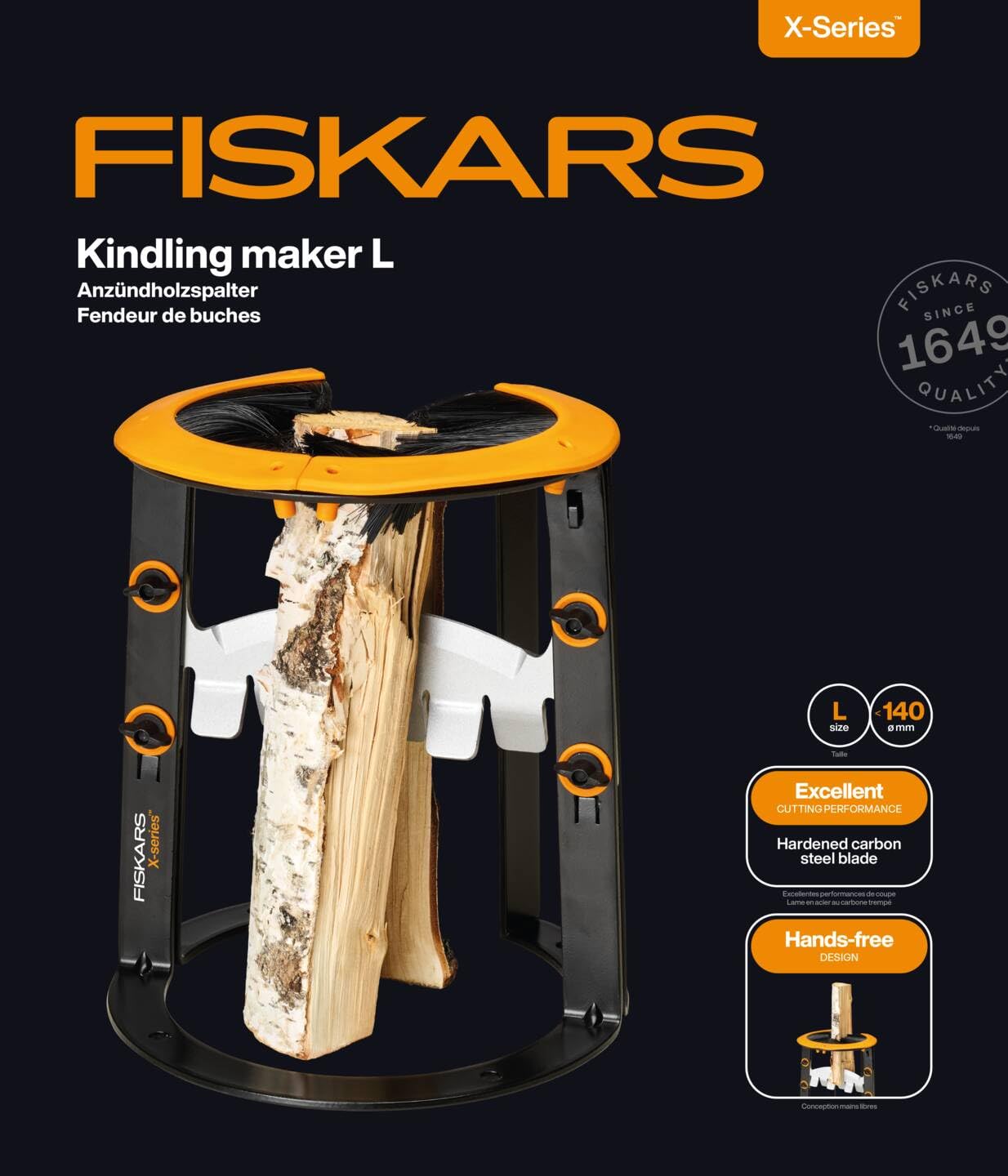 Fiskars X-Series Cortadora de leña L, Cortadora de leña Segura y Manual para Troncos de hasta Ø 12 cm, Incluye Bolsa, Negro/Naranja, 1079156