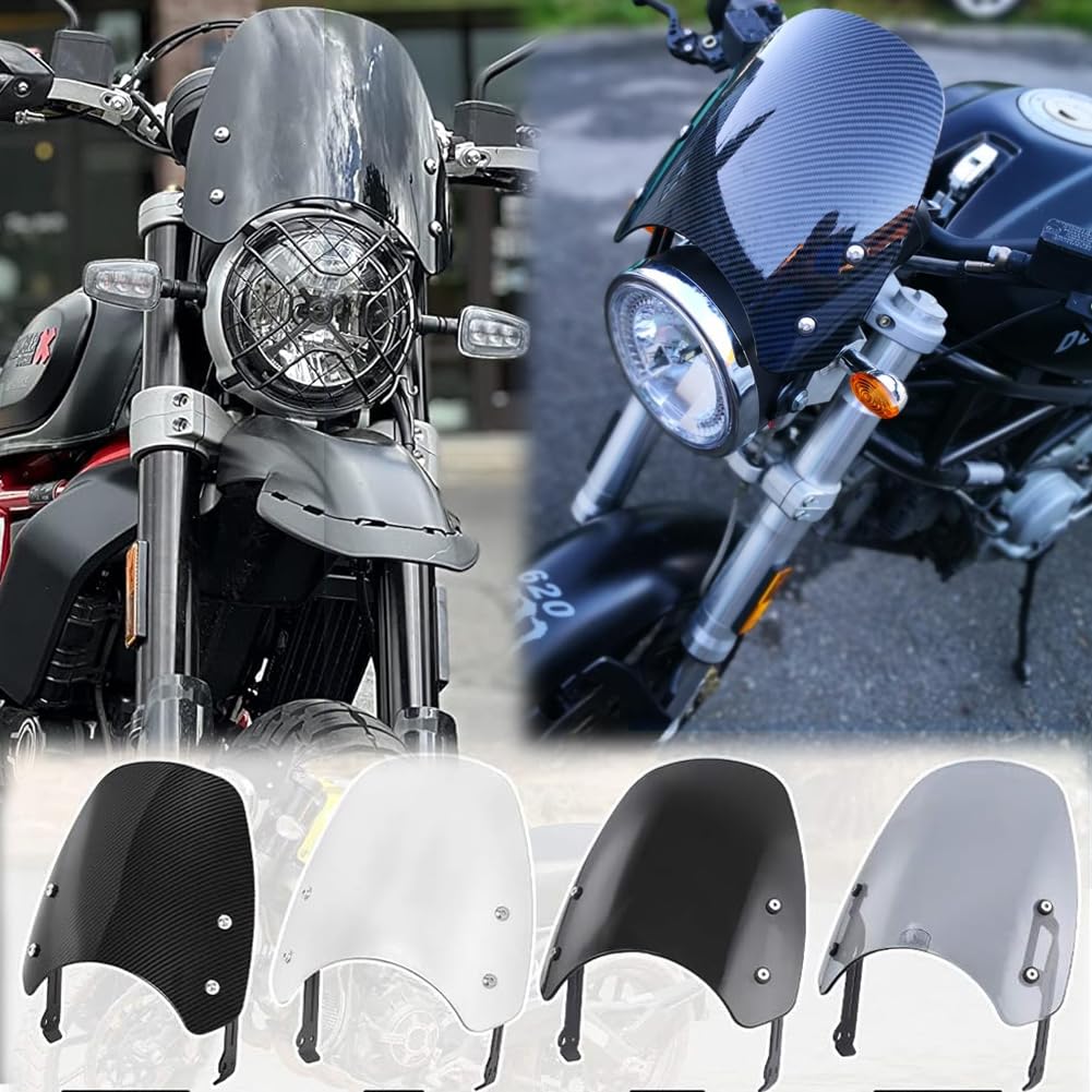 Moto Carénage Avant de Pare-Brise à Double Bulle pour D-ucati Scrambler 400 800 803 Street Classic Icon Mach Sixty2 Full Throttle Desert Sled 2015-2020 2016 17 18 19 (Argent)