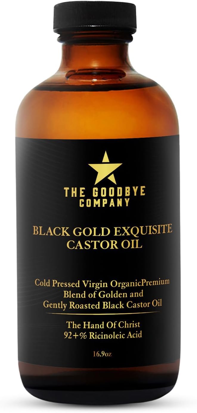 The Goodbye Company 100% Pure Organic Jamaican Black Castor Oil - Premium Cold-Pressed for Hair Growth, Skin Moisturizing, Eyelashes & Eyebrows - 16.9oz