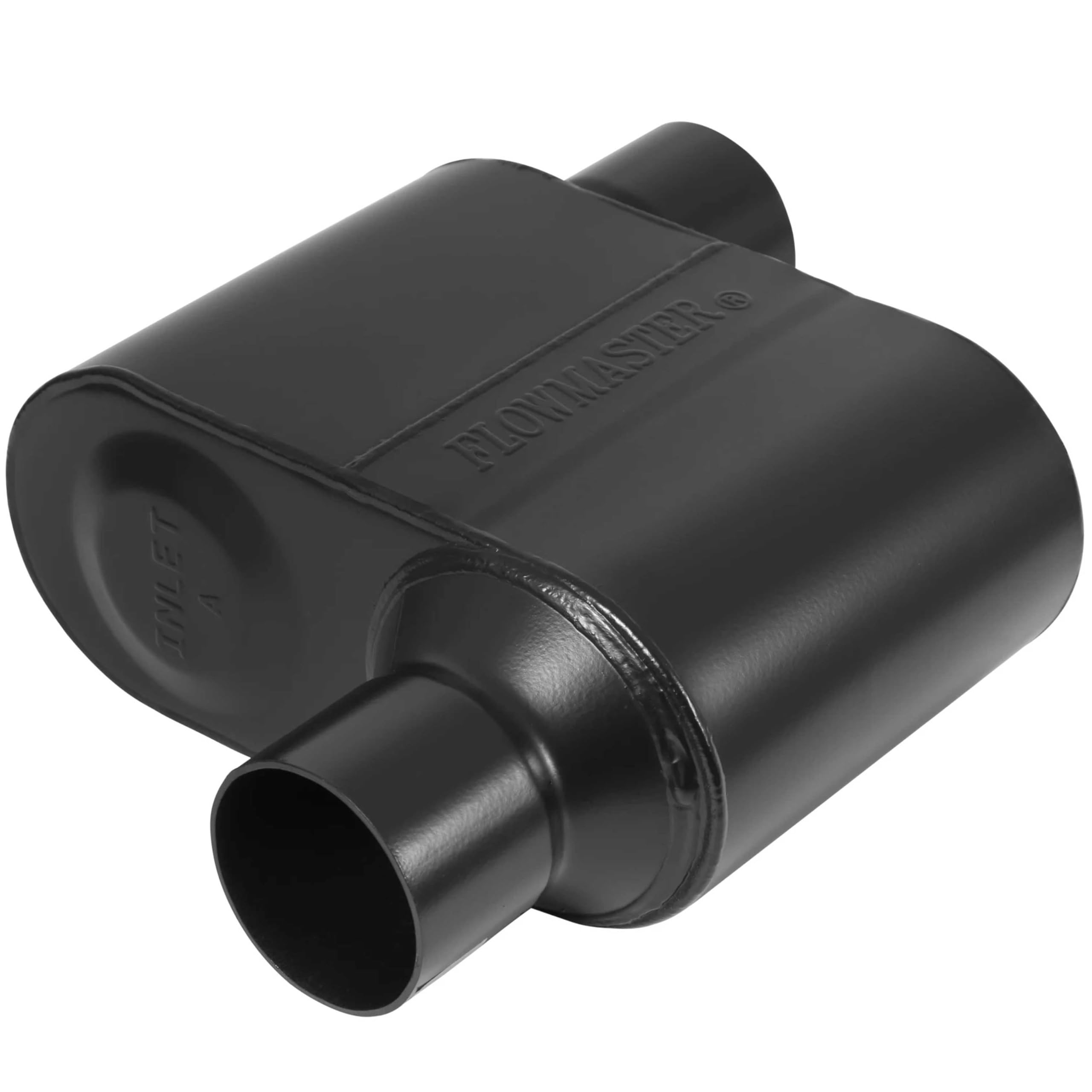 Flowmaster 842518 Super 10 Muffler 409S - 2.50 Offset IN / 2.50 Offset OUT - Aggressive Sound, Black