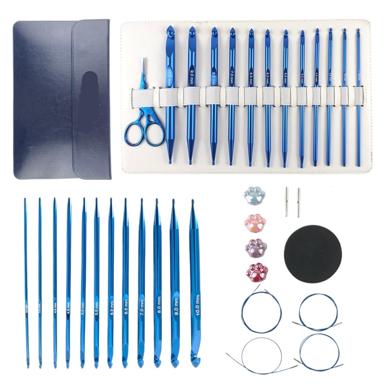 12Pcs Blue Interchangeable Circular Crochet Hooks Aluminium