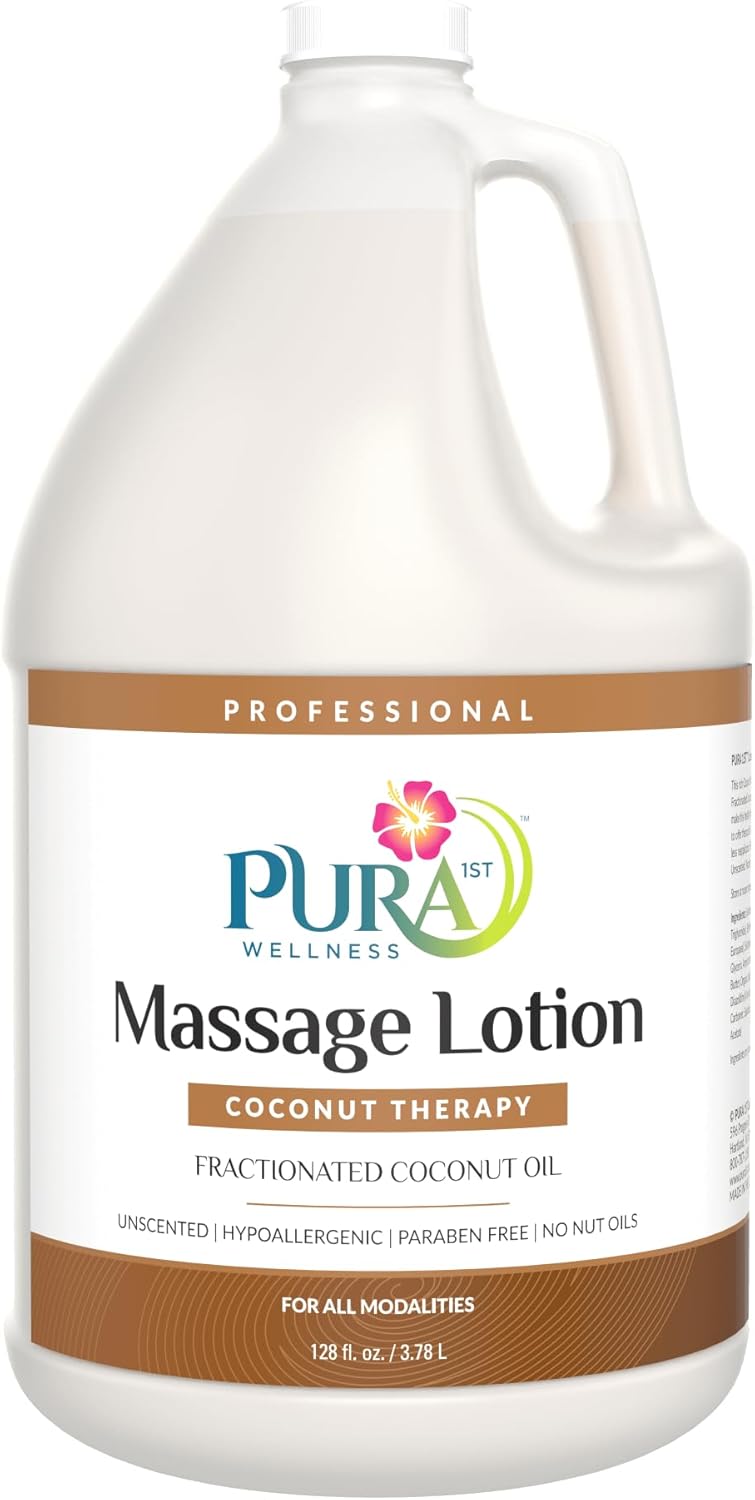 Coconut Therapy 1 Gallon Massage Lotion, Coconut Oil, Professional, Massage Therapy, Deep Tissue, Unscented, Natural Ingredients, Skin Hydrating, Moisturizing, Muscle Relief, for Bruising