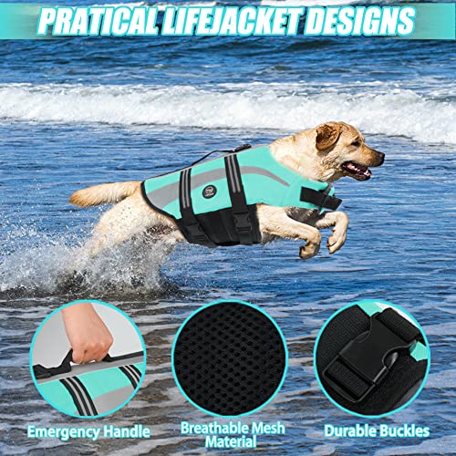 Emust Dog Life Vests, Adjustable Dog Life Jacktets For Boat, High Visibility Life Vests For Dogs, Medium Dog Life Jacket Safety Swimsuit,Turquoise, M #TOP3