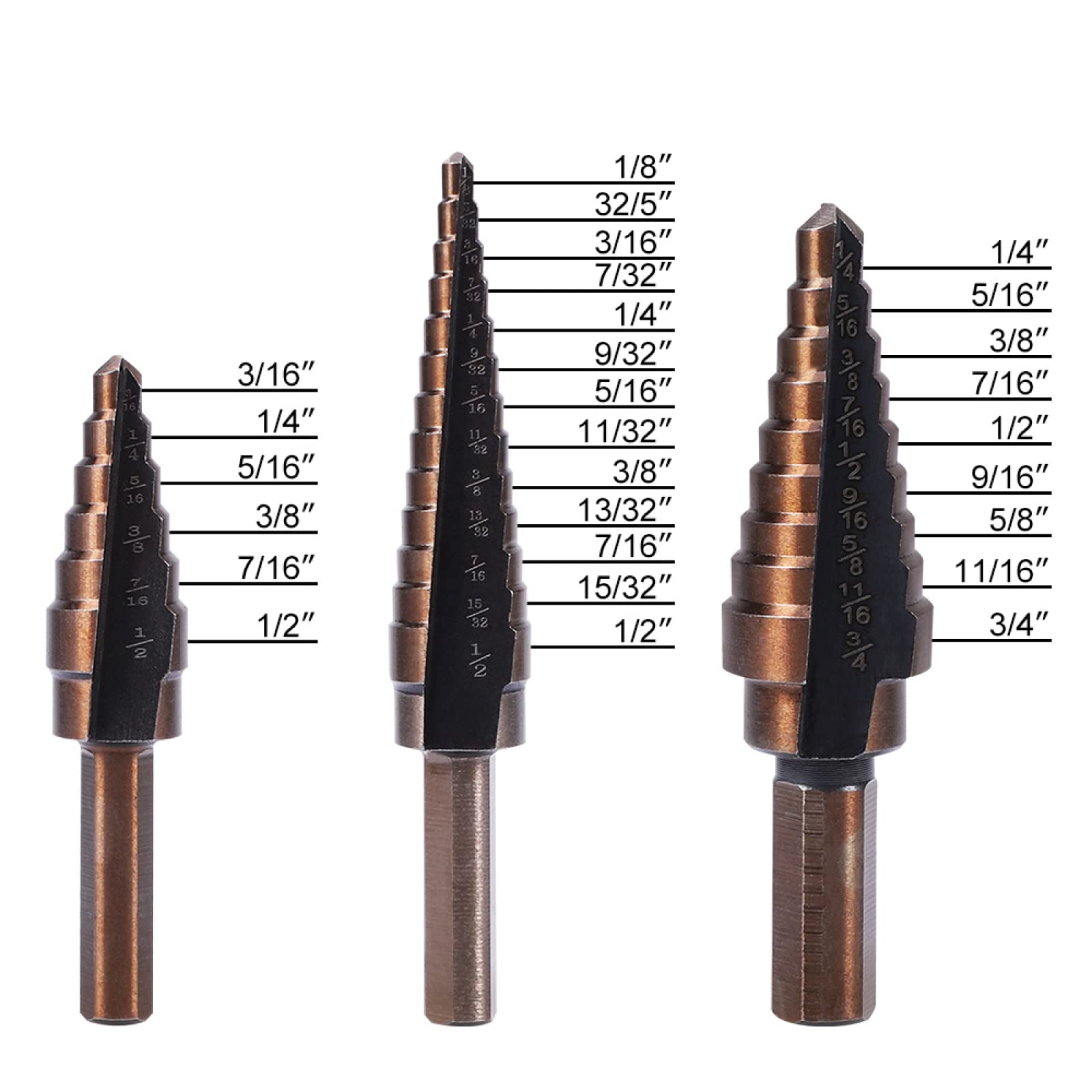 6Pcs Drill HSS High Speed Steel Step Drill Bits for Metal Wood Hole Cutter Core Drill Bit Set Triangle Shank Hole Metal Drills
