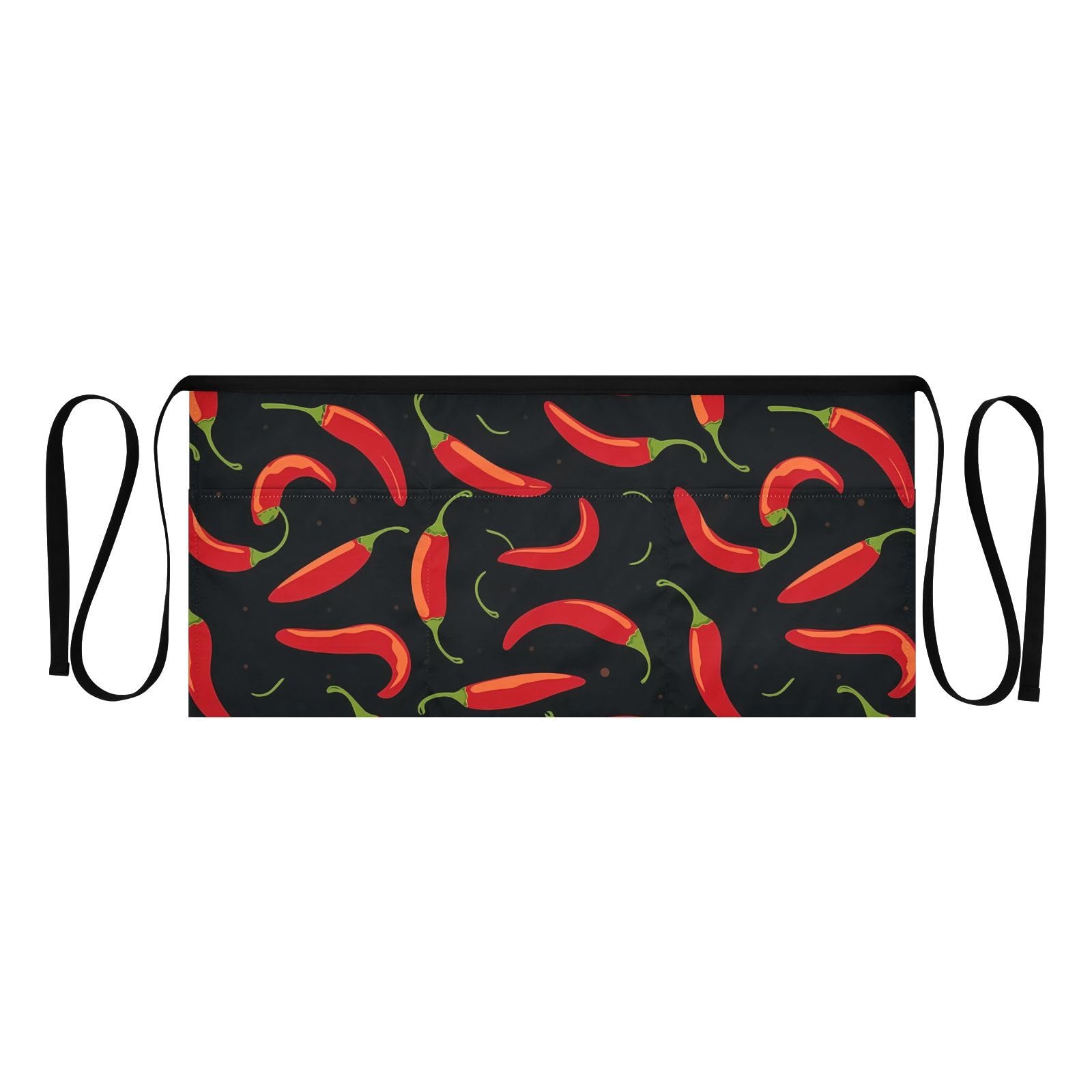 DOMIKING Red Chili Peppers Server Aprons with 3 Pockets Waitress Waiter Chef Apron Short Wasit Apron for Restaurant BBQ