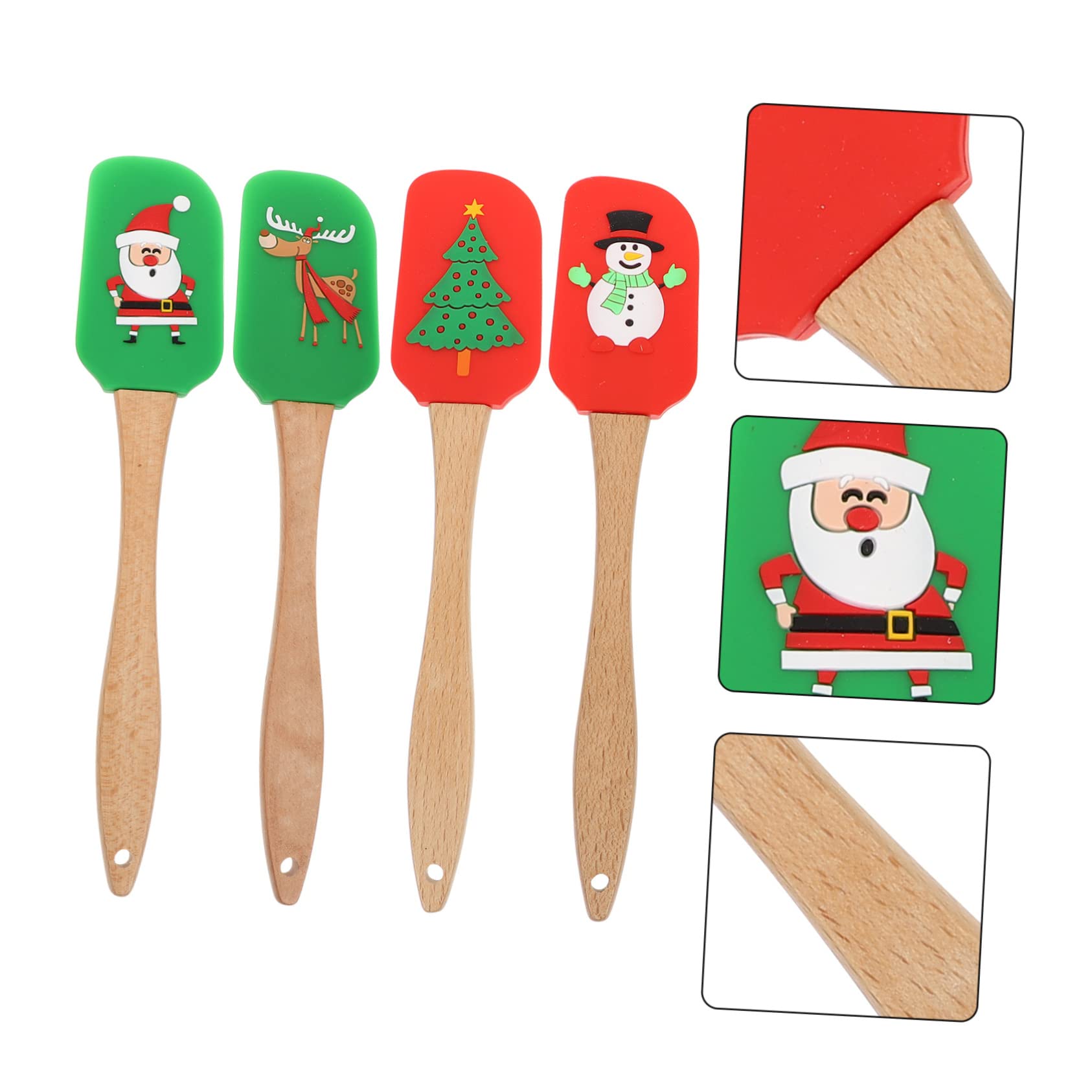 LIFKOME 4piezas Espátulas De Silicona Para Tartas y Masa Mango De Utensilios De Cocina Para Decoración y Mezcla Temporada Navideña
