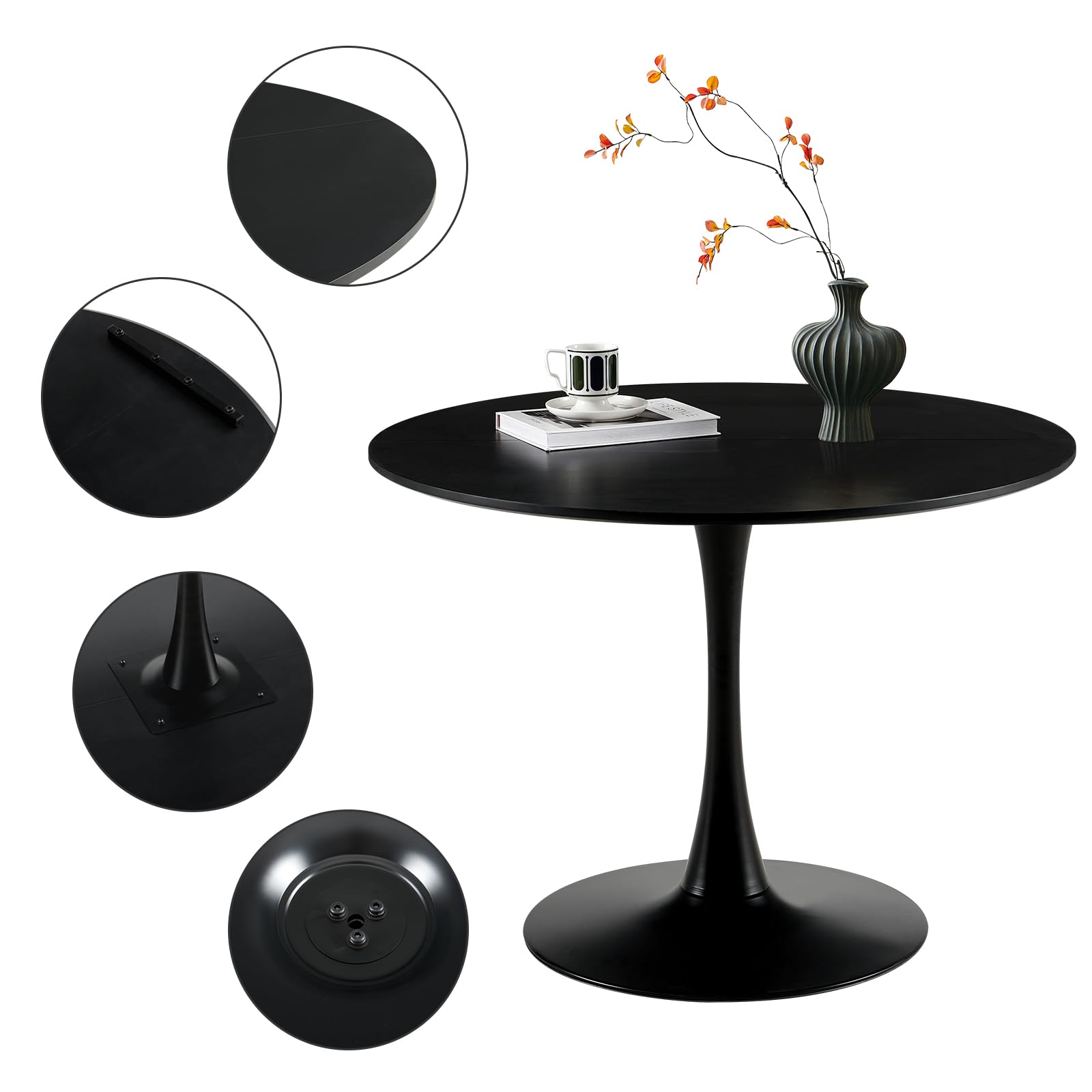 buybyroom Style Scandinave Table de Salle à Manger Moderne Ronde, Bureau, Table de Bar, Idéale pour Cuisine, Salle à Manger, Salon et Bureau, pour 2-4 Personnes, Diamètre 100 cm, Noir