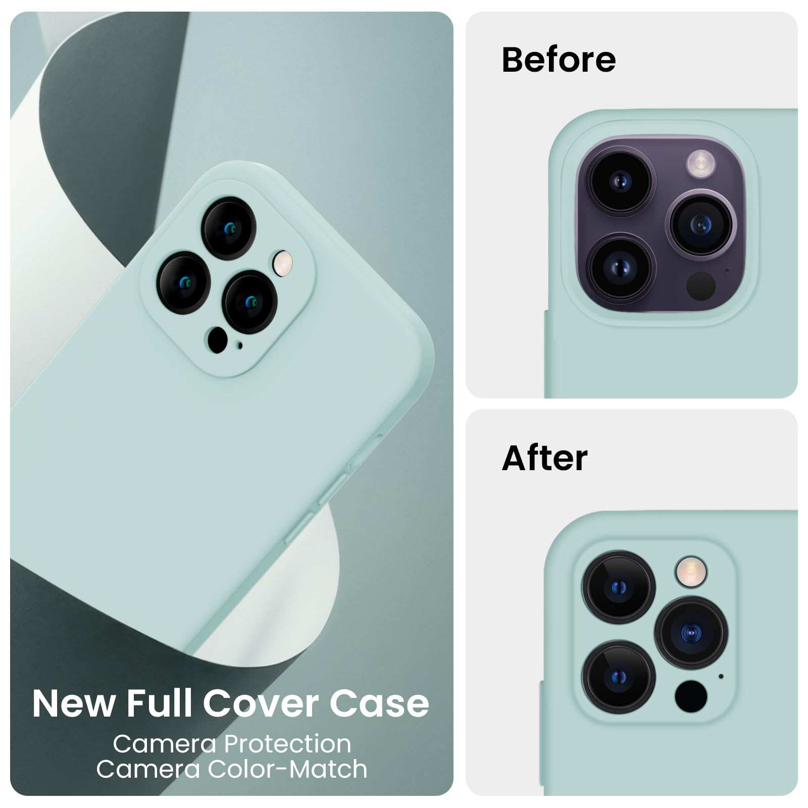 FireNova Funda para iPhone 14 Pro, funda de silicona mejorada [protección de cámara] con [2 protectores de pantalla], forro interior de microfibra suave antiarañazos de 6.1 pulgadas, verde menta