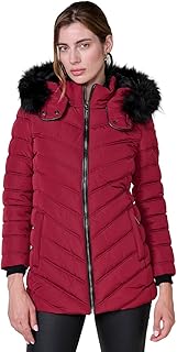 Koroshi Chaqueta plumífero acolchado mujer cuello alto forro de pelo no animal, capucha extraíble, interior efecto pelo y ...