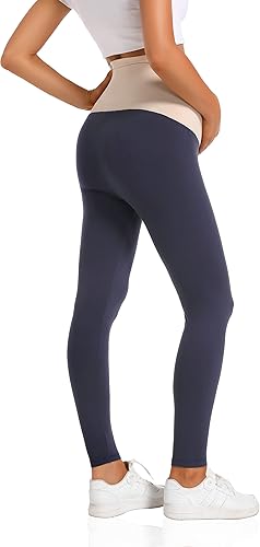 Miniatura 5 de V VOCNI Leggings de maternidad sobre el vientre, esenciales para mujer, elásticos, suaves, de punto, con soporte para el vientre, leggings