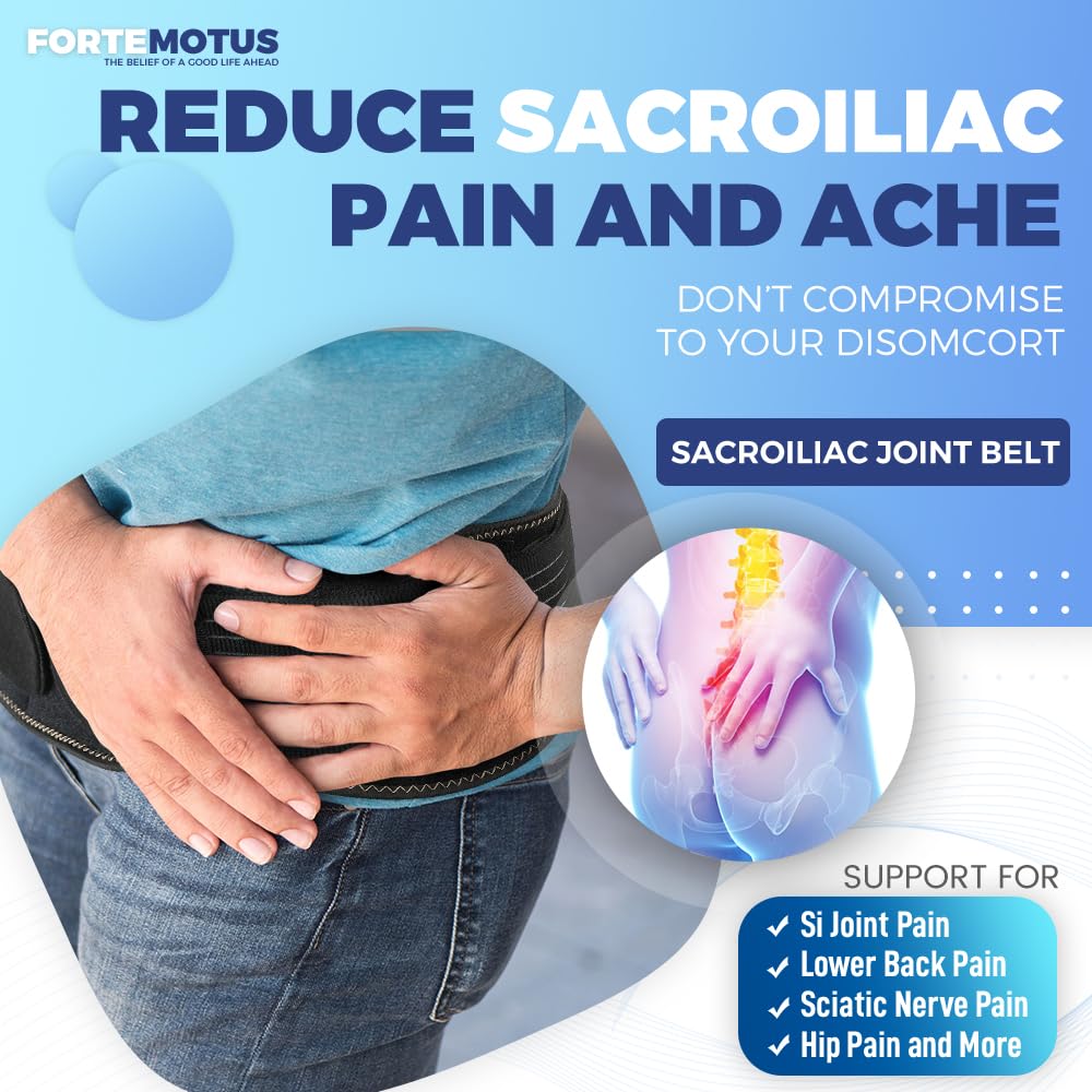 FORTEMOTUS Ceinture Sacro-Iliaque, Ceinture de Hanche Pelvienne Unisexe, Soutien Lombaire Compression pour Homme et Femme pour Soulager Douleur de Sciatique, Bas, Dos, De l'aine, L