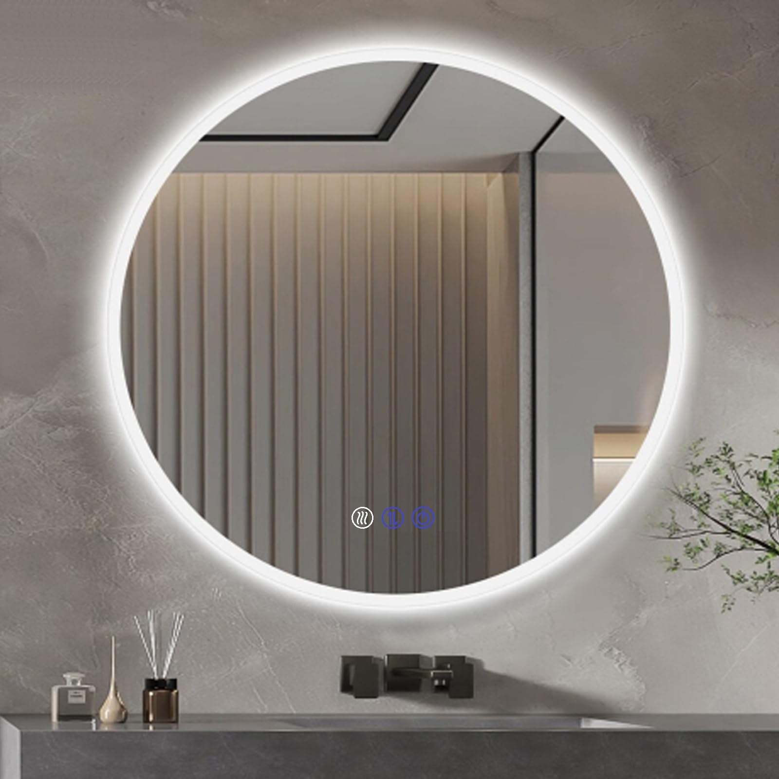 Onyltd LED Bathroom Mirror with Lights 24 Inch Round Backlit Mirror for Bathroom,Smart Light up Circle Mirror Wall Mounted Makeup Vanity Mirror,Anti-Fog Dimmable Memory Shatterproof Wall Mirror