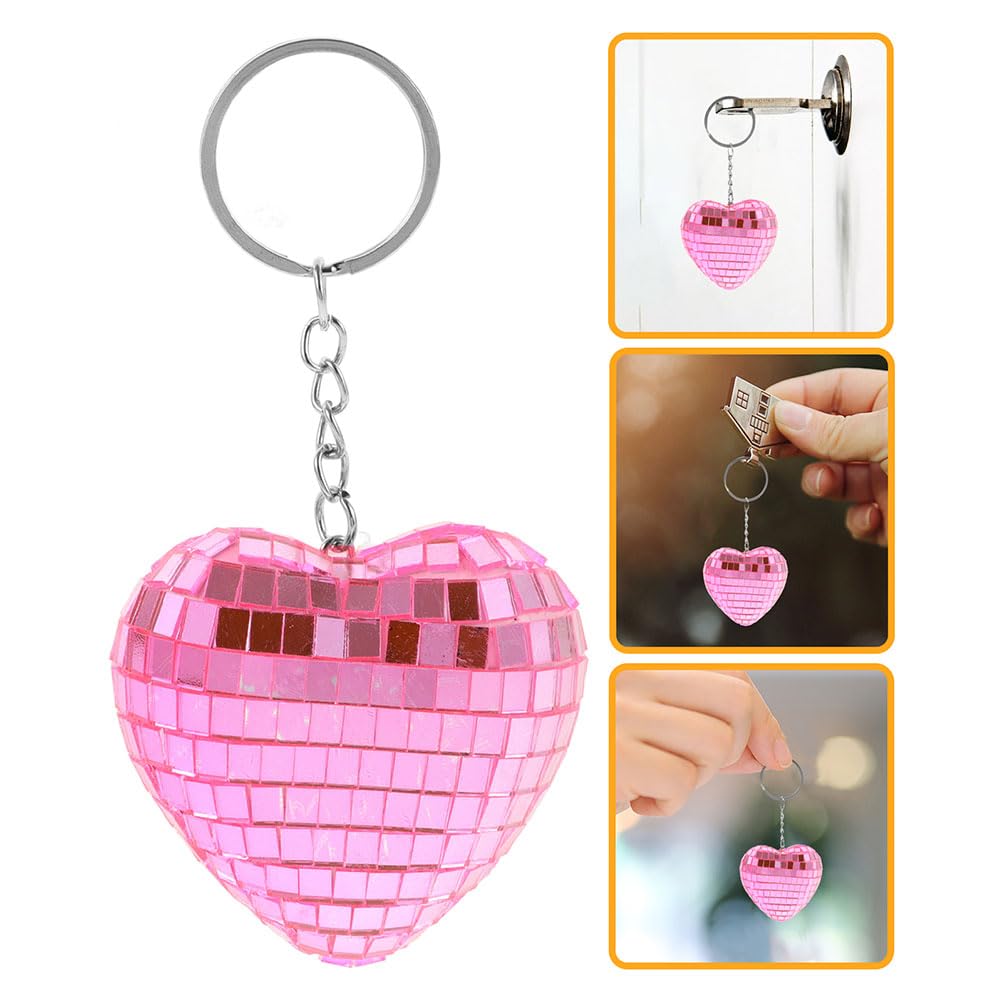 LUOZZY 6 Pcs Mirror Disco Ball Keychains Heart Shaped Disco Ball Keychain Mini Disco Ball Ornaments for Bag Backpack Hanging Charms (Pink)
