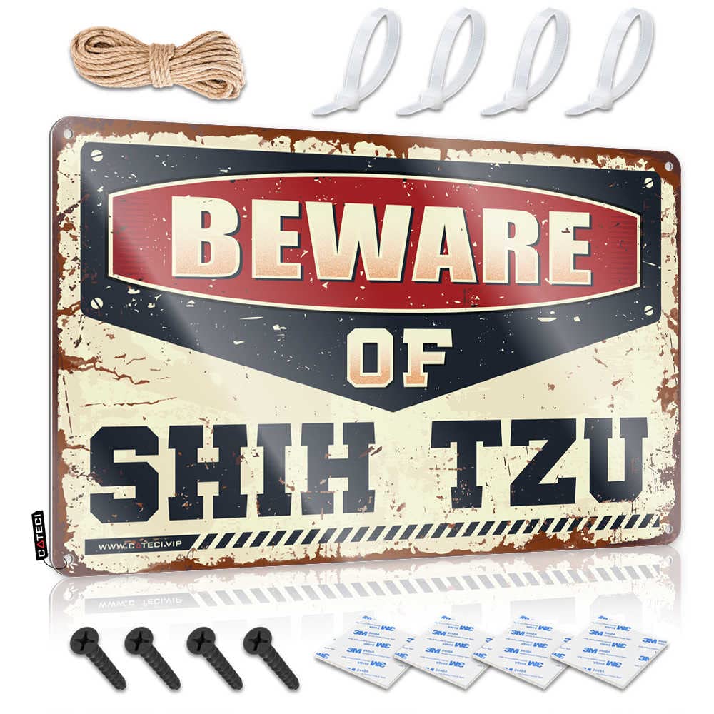 HELIOFORGE Tin Signs Funny Vintage Beware Of Shih Tzu Sign Gaming Metal Tin Decor Man Cave Sign Funny(30X40CM)