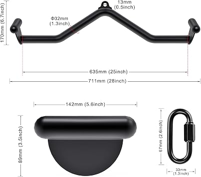 Kipika LAT Pull Down Bars Cable Machine Attachment, Rowing T-bar V-bar Set, Back Strength Training Handle Grips for Cable Machine Rowing Machine, 12 20 24 28 32 Five Sizes