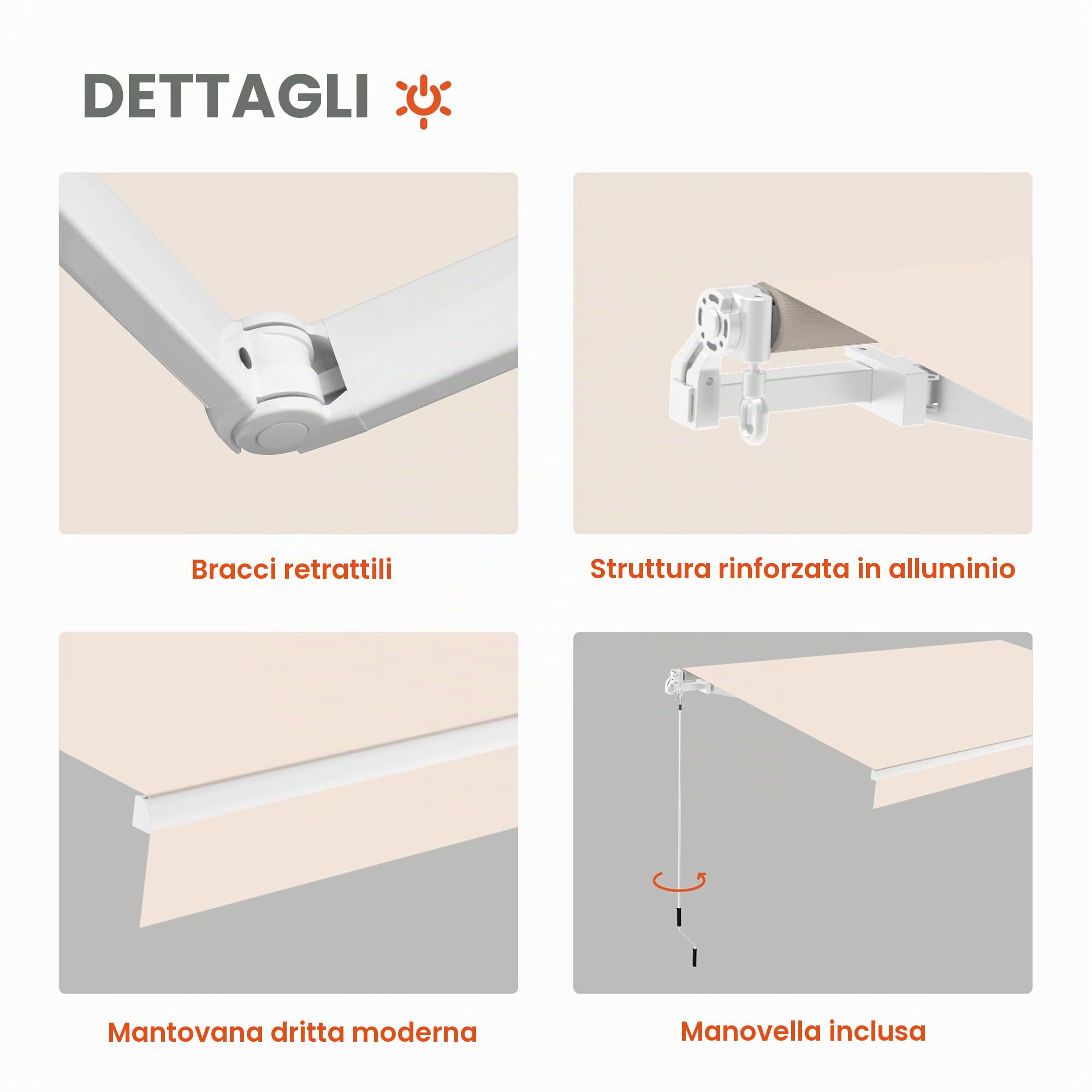 SmartSun - Tenda da sole per esterni ecru, manuale, 4 x 2,5 m, per terrazza, balcone o giardino, struttura retrattile, antracite, alluminio robusto, tessuto in poliestere, avvolgibile, manovella