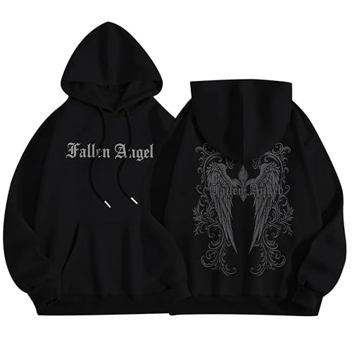 Fkatuzi Y2k Grunge Hoodie For Women Angel Wing Graphic Gothic