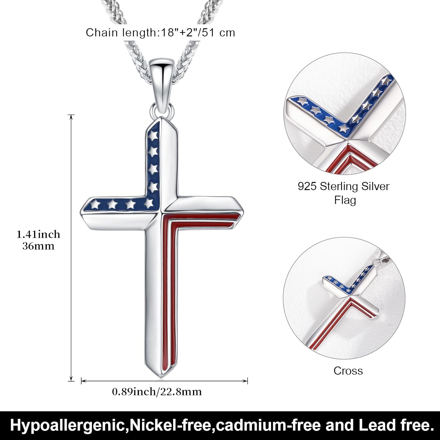 American Flag/Eagle/Star Necklace for Women 925 Sterling Silver Silver/Gold/Black American Flag Pendant 4th of July Jewelry for Wife Sister Girlfriend - Image 4