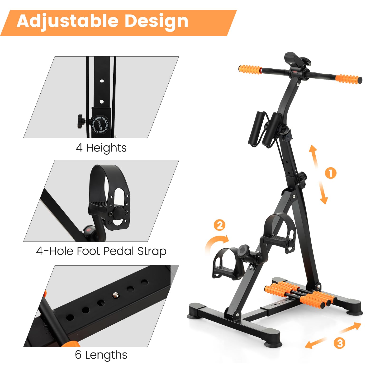 KOMFOTTEU Multifunktional Heimtrainer Fahrrad für Senioren, Pedaltrainer Arm- und Beintrainer mit Massage, verstellbare Höhe & Widertandstufen, Bewegungstrainer mit LCD Display für 1-2 Personen