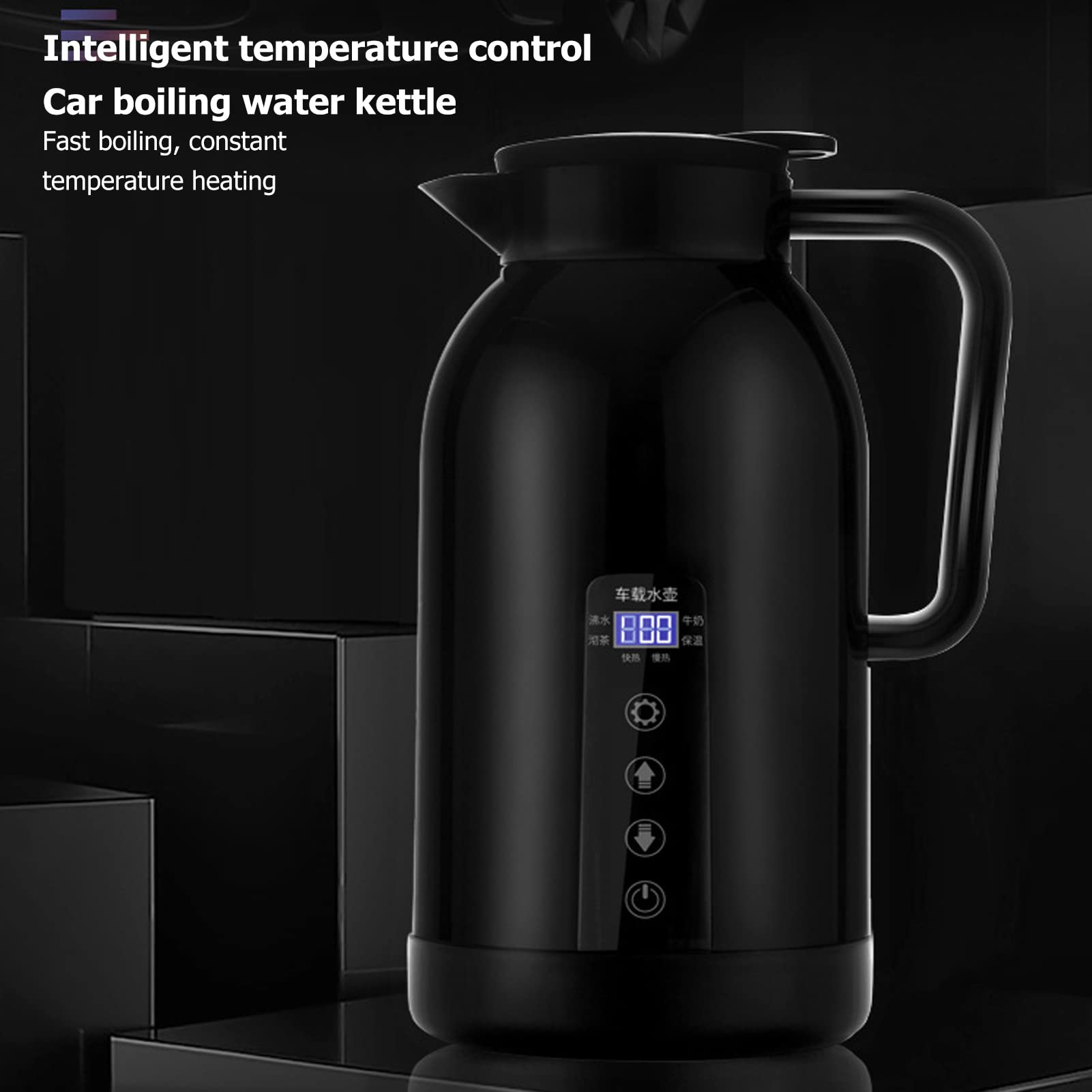Generic Taza Calefactora Portátil para Coche, Hervidor de Agua Eléctrico de 1300ML para Viaje, café, té, Acero Inoxidable