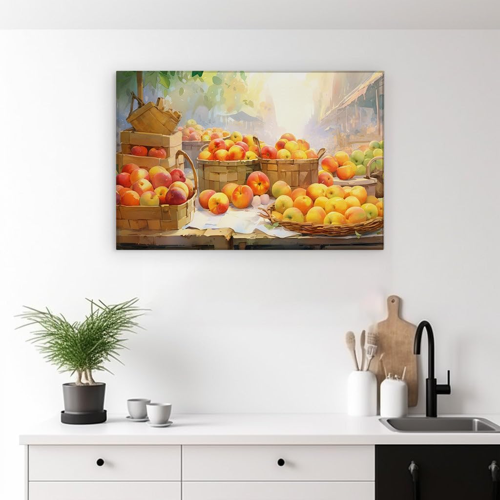 Canvas for Living room. An Orchard of Colors: The Lively Essence of the Sunlit Fruit Market, 27 x 18 inch Canvas Wall Art - Contemporary Masterpieces - Modern Home Decor - 69x46 cm (27x18 inch)