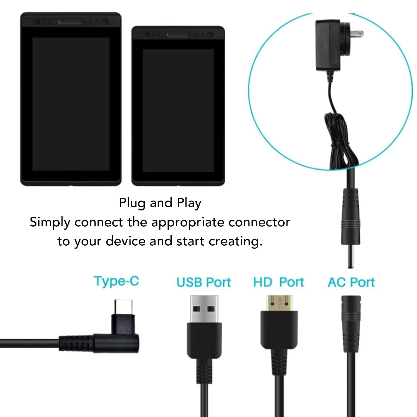 XUMIUZIY Cavo 3 in 1 CA USB per KAMVAS Pro |Cavo della Tavoletta Grafica da Disegno 12 13 16