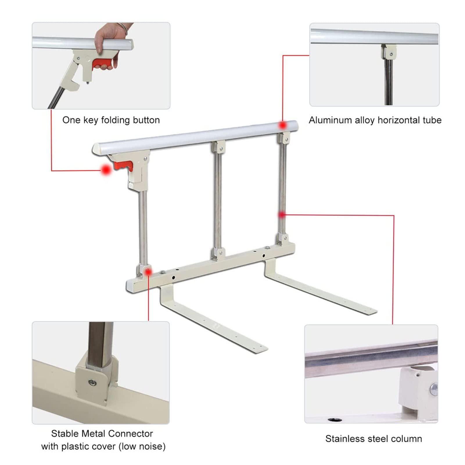 Barandillas de Seguridad para Camas Plegables, fáciles de Montar, barandillas de Cama Plegables para Personas Mayores, Disponibles para la mayoría de los tamaños de Cama, manijas d