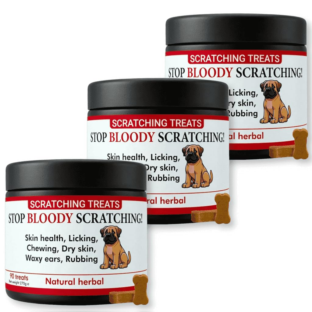 Stop Bloody Scratching - Allergy Relief Dog Treats for Itchy Skin, Paws, Eyes & Ears - Stops Scratching, Licking & Chewing - Quick Relief in 30 Days - Salmon Oil & Omega 3 - For all Dogs. Value 3-Pack