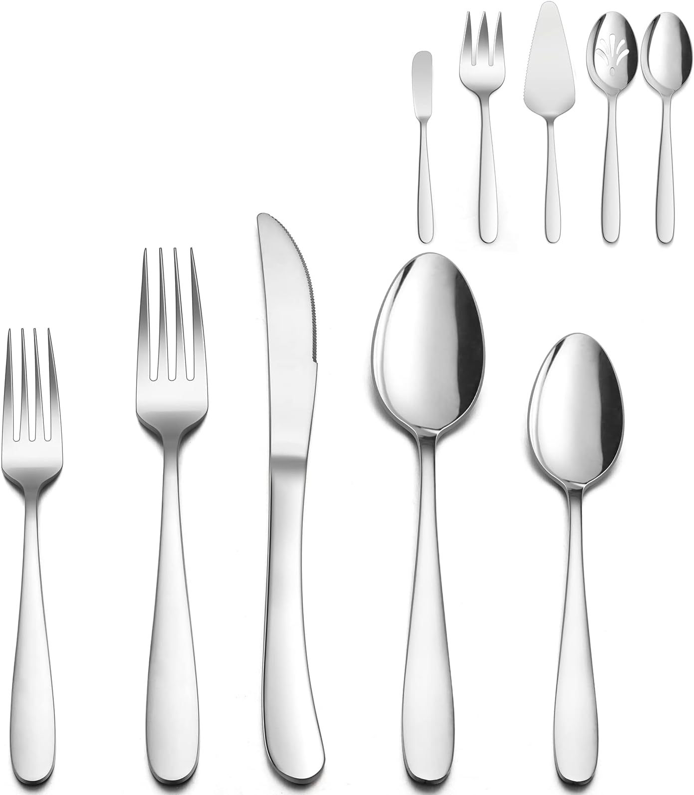 HaWare Heavy Duty Silverware Set with Serving Utensils, 65 Pieces Stainless Steel Flatware, Weight Tableware for 12, Modern Cutlery for Home, Dishwasher Safe, Mirror Polished