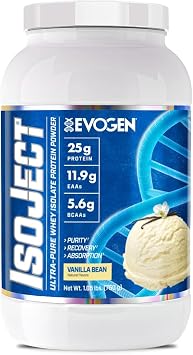 Evogen Isoject - بروتين مصل اللبن المعزول | مسحوق بروتين مصل اللبن فائق النقاء مع إنزيمات الإشعال، BCAAs، وEAAs | الامتصاص والاسترداد المعزز | Vanilla | 25 حصة