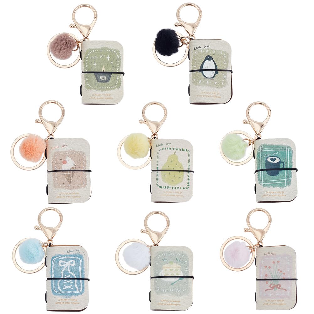 WEBEEDY 8 Styles Mini Tiny Journal Notebook Leather Keychain Diary Multicolor Pocket Planner for Travelers Office Use Unique Gifts Accessories, 1.4x2 Inch/3.5x5.2 cm