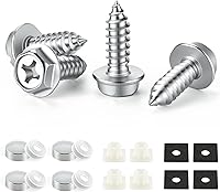 Vista 1 de LivTee Tornillos inoxidables para placa, marcos y cubiertas de en automóviles y camiones, juego de 4 pernos con montaje autorroscantes de acero