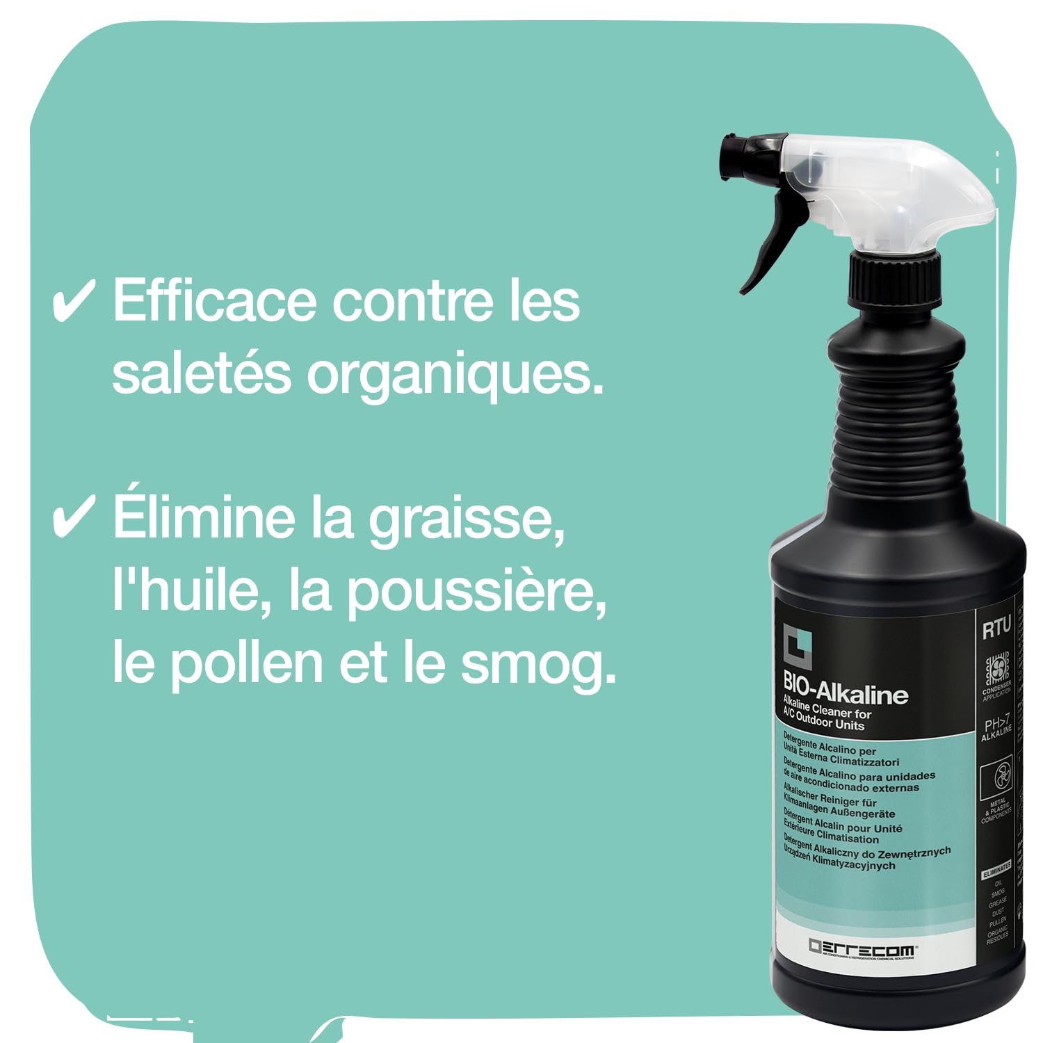 Errecom Kit nettoyage complet climatisation, avec Clima-Net 1L et housse Wally pour unité intérieure et filtres, Bio-Acid et Bio-Alkaline 2L détergents pour unité extérieure, gants