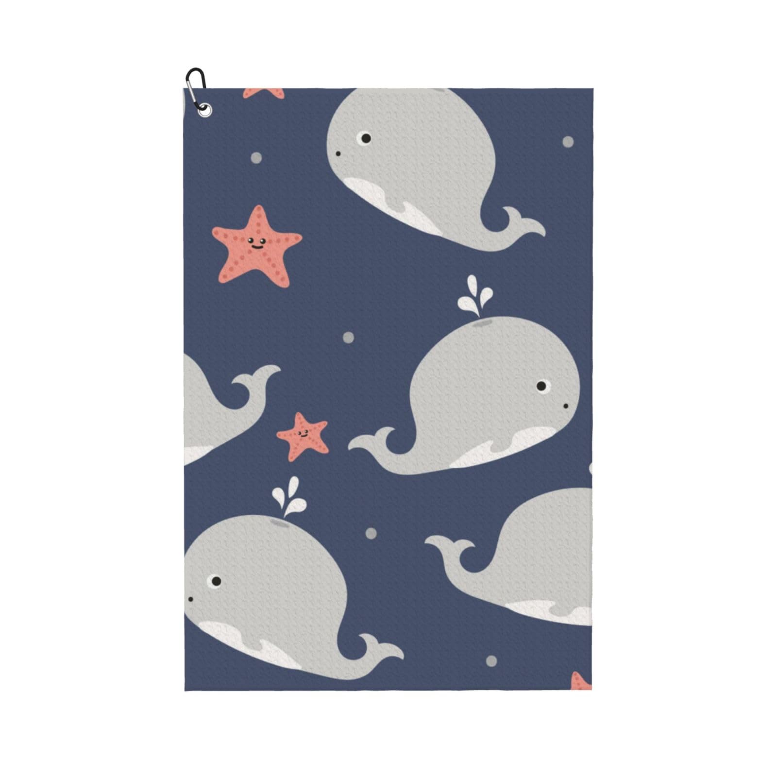 Hnnkloy Cartoon Whale Print, 16x24 in Portable Waffle Golf Towels with Carabiner Clip for Golf Bag