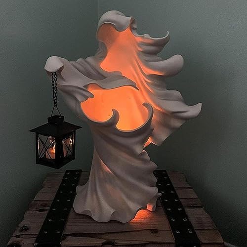 Miniatura 4 de fvituve Mensajero aterrador del infierno con linterna LED, escultura de fantasma sin rostro, estatua de fantasma de Halloween, estatua de fantasma