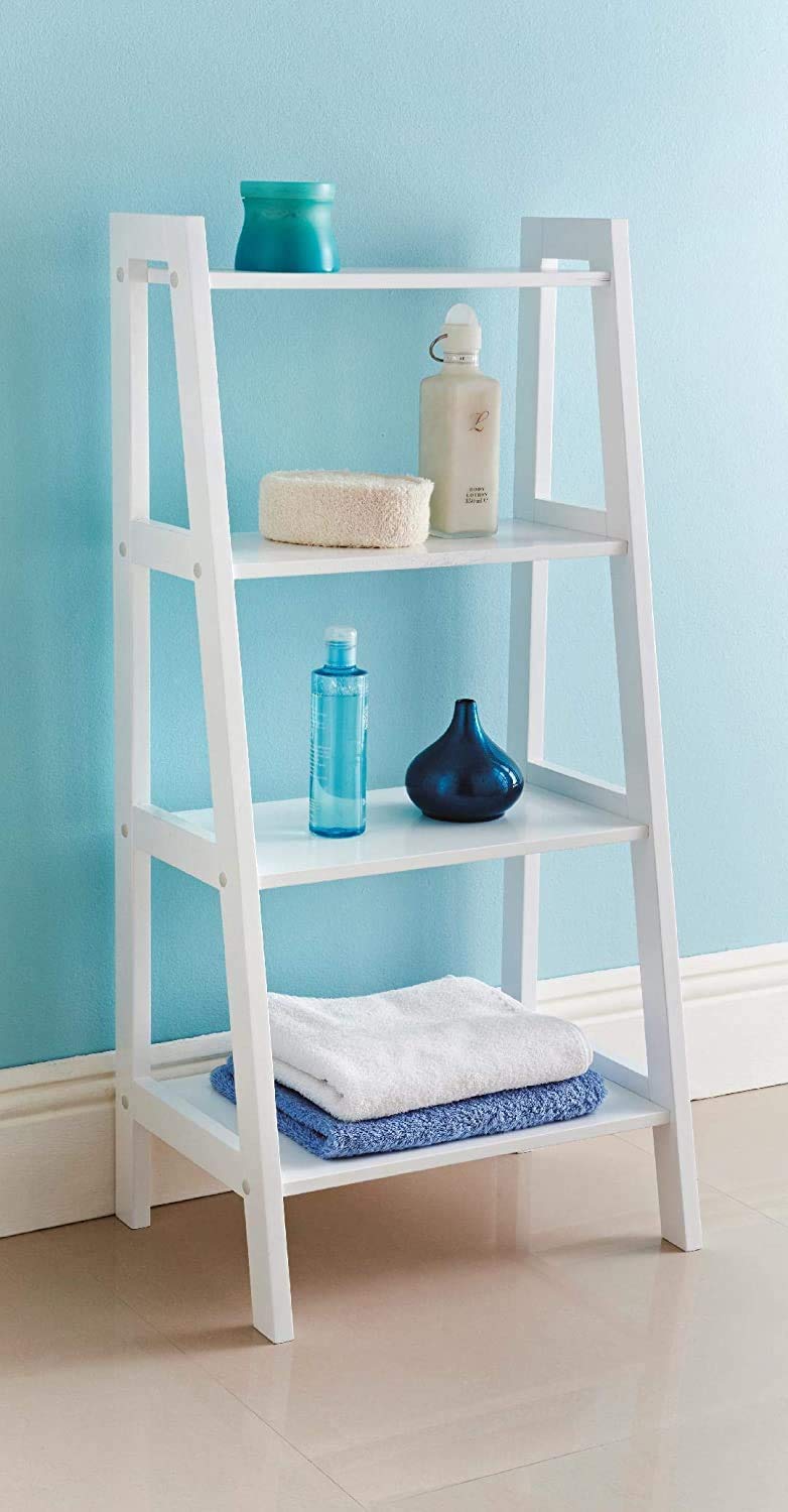 Biznest White 4 Tier Wooden Ladder Shelf Extra Storage Space Shelving Unit Bathroom