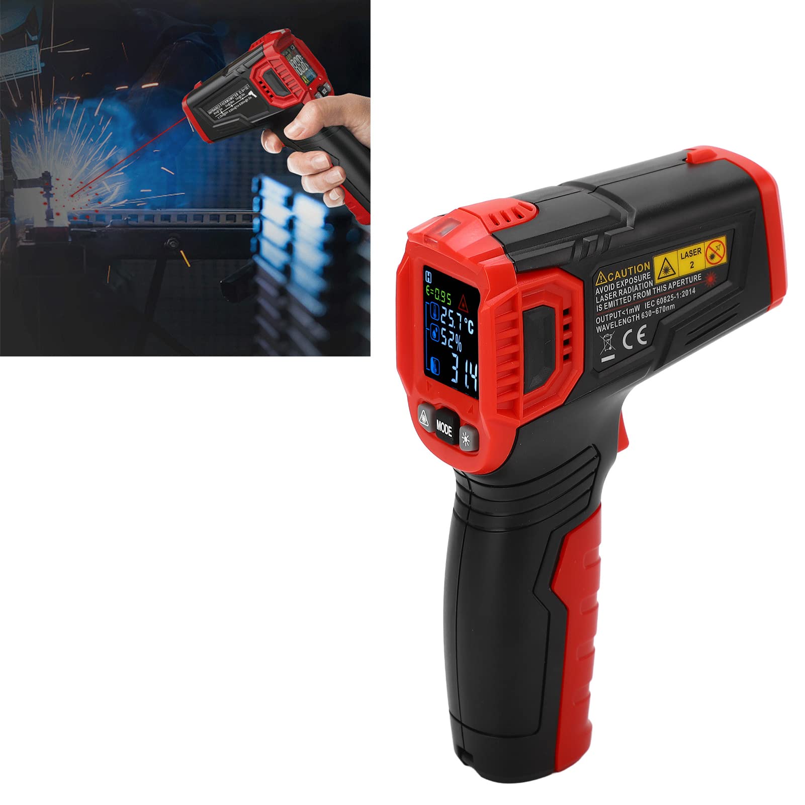 Termómetro infrarrojo Pistola de temperatura digital Pantalla LCD a color sin contacto con alarma de luz sonora para cocina industrial y uso doméstico Plástico