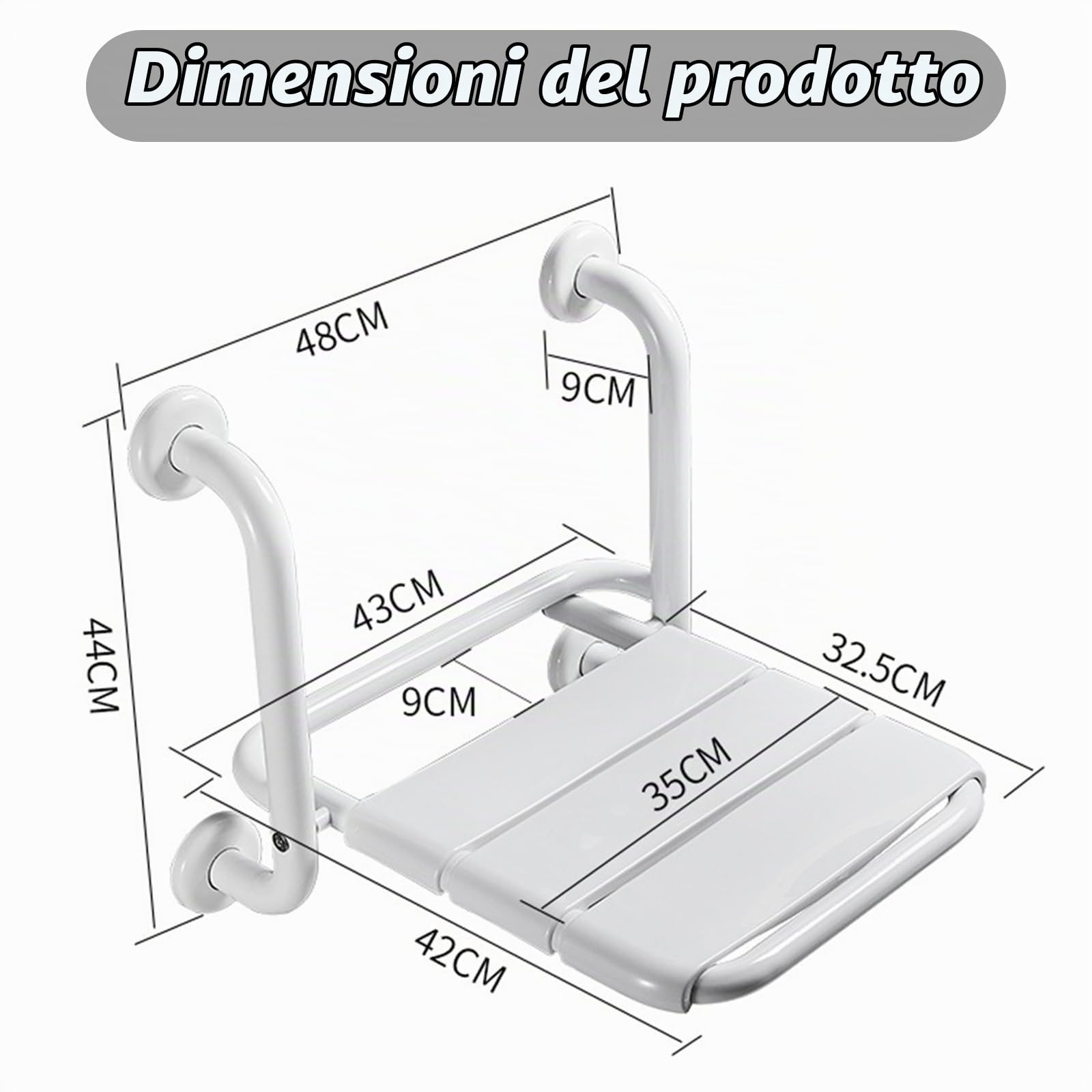 Sedile per Doccia a Parete, 2 In 1 Seggiolino Per Doccia Da Muro,Sedile per Vasca pieghevole Caricabile Con Bracciolo Per Il Bagno,sgabello Da Bagno Antiscivolo Per Anziani