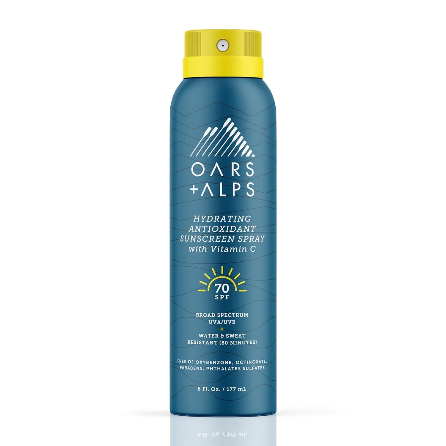 Oars + Alps Sunscreen Spray for Face & Body Spray Sunscreen Infused with Vitamin C & Antioxidants, No White Residue, Water & Sweat Resistant, All Skin Types, Lightweight, Hydrating, SPF 70, 6 Oz, 1pk