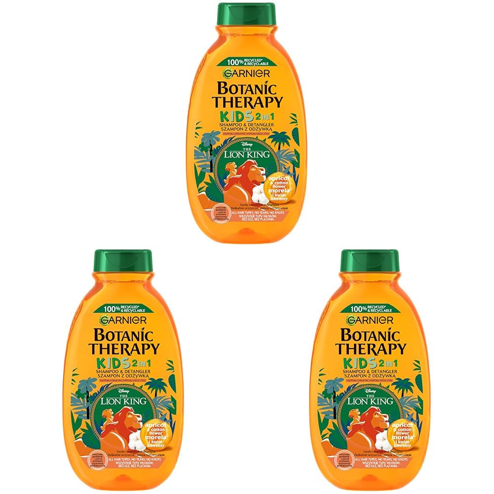 Garnier Botanische Therapie Aprikose und Baumwollblüte Shampoo 2in1 Kinder König Löwe 250ml (Packung mit 3)
