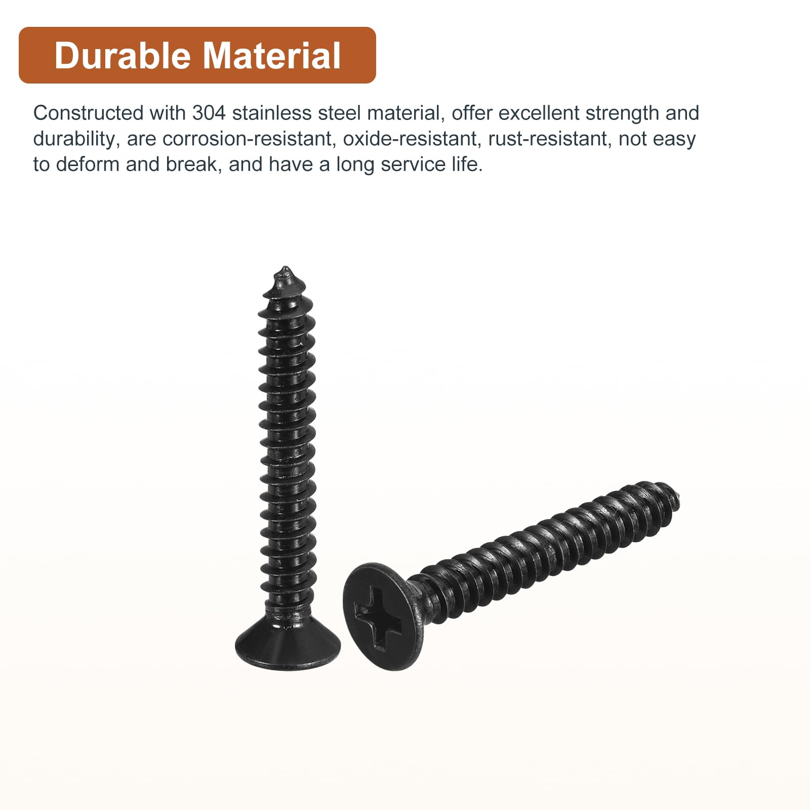 DTGN 100Pcs #10x1-3/8" Flat Head Wood Screws, 304 Stainless Steel Phillips Self Tapping Screws - Good for Woodworking Furniture - Black - Image 3