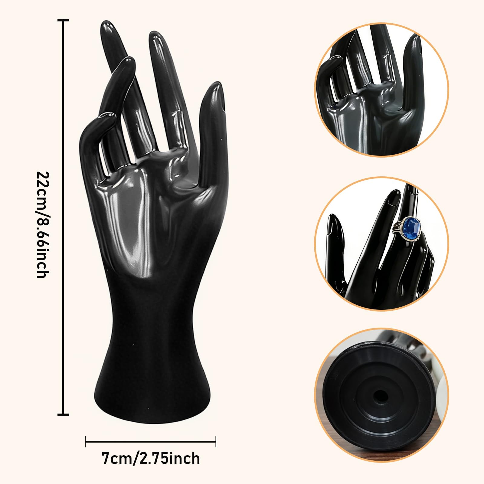 Lot de 2 Mannequins de Bijoux : Présentoir Élégant à Main et Grand Ensemble de Présentation en Résine Noire, Kit de Haute Qualité pour Magasins et Foires