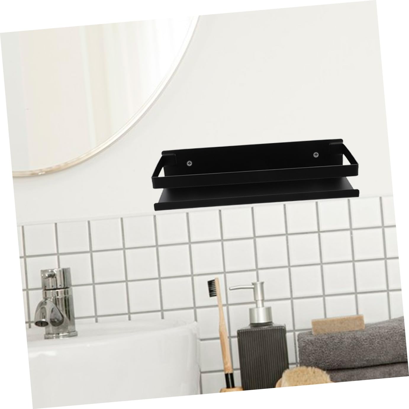 Pratico Portaoggetti Da Parete in Metallo Senza Foratura in Acciaio Inox 304 Per Cucina E Bagno Nero
