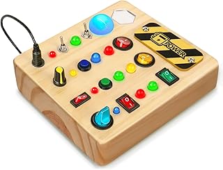 TINTECUSA Busy Board Montessori Toys for Toddler, Wooden Sensory Board Switch Toy with Shape Sorter LED Light Up Toys Educational Plane Travel Activity for 1-6 Year Old Girls & Boys Gifts