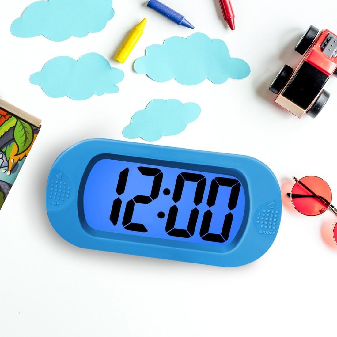 ZHPUAT Colorful Light Digital Alarm Clock with Snooze, Simple Setting, Progressive Alarm, Battery Operated, Shockproof, The Ideal Gift Clock for Kids & Convenient for Travel (Blue)