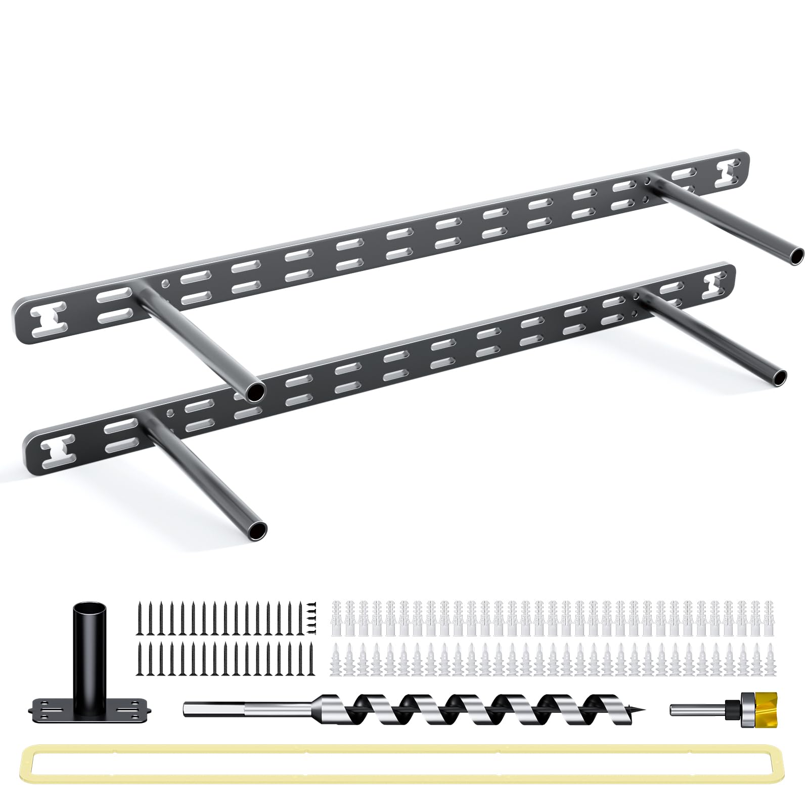 2pcs Floating Shelf Bracket Heavy Duty,Decorative Floating Shelf Hardware Hidden Black Metal Fireplace Mantel Brackets (22"X8"X1.0"--2pcs--with Build Kit)