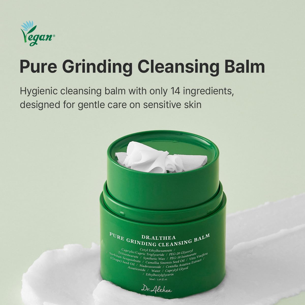Dr.Althea Pure Grinding Cleansing Balm | Hygenic One-Step Makeup Cleansing Oil with Madecassoside | Non-Greasy Sorbet Texture | Soothing for All Skin Types | Korean Vegan Skin Care | 1.69 Fl Oz