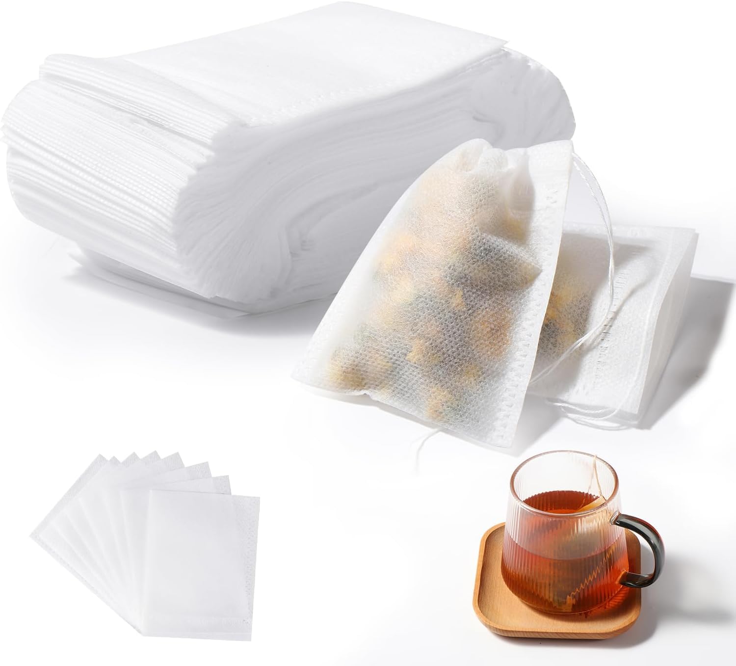 Vinabo 400 Filtre à Thé Jetable, Sachet The a Remplir Jetable avec Cordon de Serrage, 7 X 9 cm Sachet de Thé Réutilisable, pour Thé En Vrac, Café, Thé de Fleurs, Herbes, Epices, Lavande (Lot de 5)