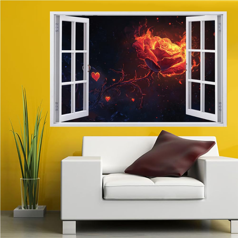 Pegatinas de decoración de pared 3D, Rosas Calcomanías De Suelo De Vinilo Impermeables Extraíbles Arte, Arte Abstracto De Llama Calcomanías De Mural De Pared Rotas Para Niños Dormitorio 120x80cm